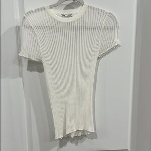 White Ribbed Short Sleeve Top